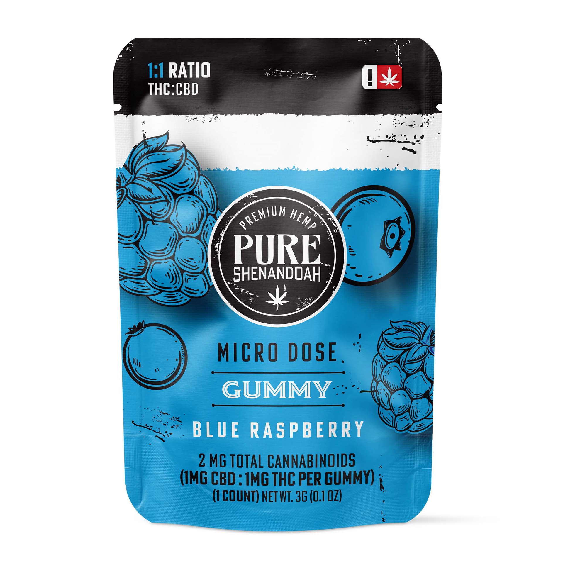Pure Shenandoah Micro Dose THC:CBD Gummies 2mg / Blue Raspberry